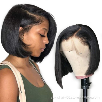 Wholesale Straight Bob Wigs Brazilian Virgin Human Hair Lace Front Wigs Human Hair  Front Lace Part 150% Density For Black Women